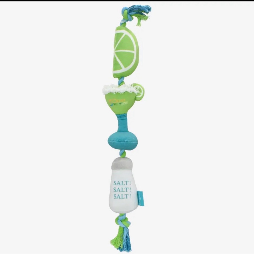NEW Margaritaville Lime & Teal Cocktail Rope Dog Toy with Salt Bottle 18”